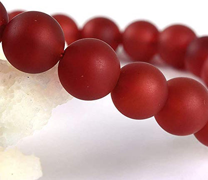 Angelstones Handmade Natural Healing Gemstone 8mm Round Beads Stretch Crystal Bracelet 7 Inch Unisex - color: Frosted Red Agate