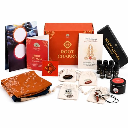 Root Chakra Healing Kit – Grounding & Stability with Crystals, Essential Oils, Candle, Meditation Shawl, Chakra Jewelry, Affirmations & Guidebook – 1st Box - color: Root Chakra