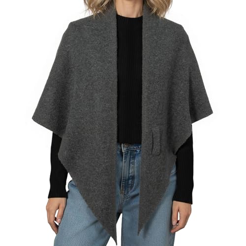 RIIQIICHY Shawl Wrap Women Pashmina Triangle Cape Knit Sweater Scarf for Fall Winter Fashion Accessory - color: Grey