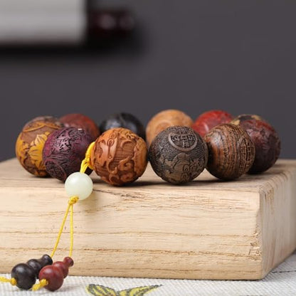 Zen Dear Unisex Natural Colorful Wood Buddhist Prayer Beads Bracelet Necklace Tibetan Mala Prayer Beads - style: 20mm 12beads Carve+Gourd