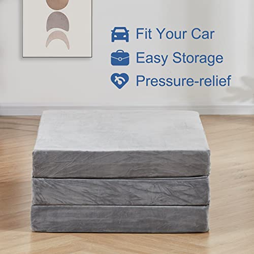 SINWEEK 3.8" Cot Memory Foam Folding Topper with Storage Bag - Foldable Trifold Floor Mat Topper, CertiPUR-US Certified Guest Sleeping Pad, Machine Washable Cover - size: C (31 x 75 Inch), style: Slow Rebound Memory Foam