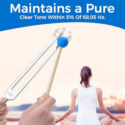 68.05 Solfeggio Tuning Fork for Healing, with Silicone Hammer Bag for Sound, Meditation, Chakra Balancing, Musical Instrument, Vibration - size: 68.05 hz