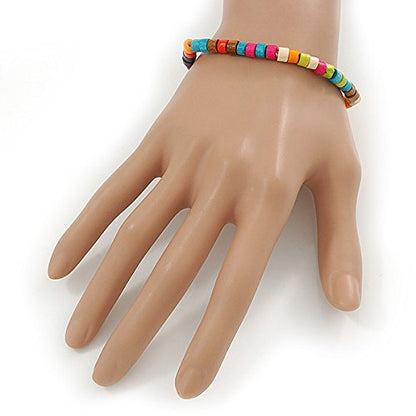 Avalaya Unisex Multicoloured Wood Bead Flex Bracelet - up to 21cm L