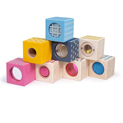 Bigjigs Toys FSC® Certified Sensory Blocks, Wooden Sensory Toys for 1 2 3 Year Olds