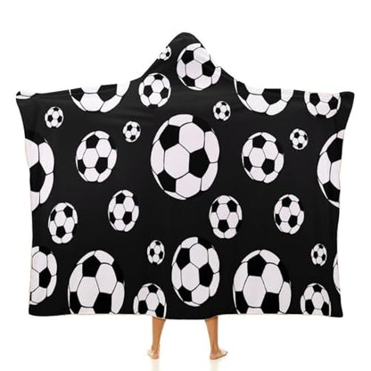 Soccer Balls Football Large Size Comfortable Hooded Blanket, Warm Blanket 40"x50" - color: Soccer Balls Football, size: 40"x50"