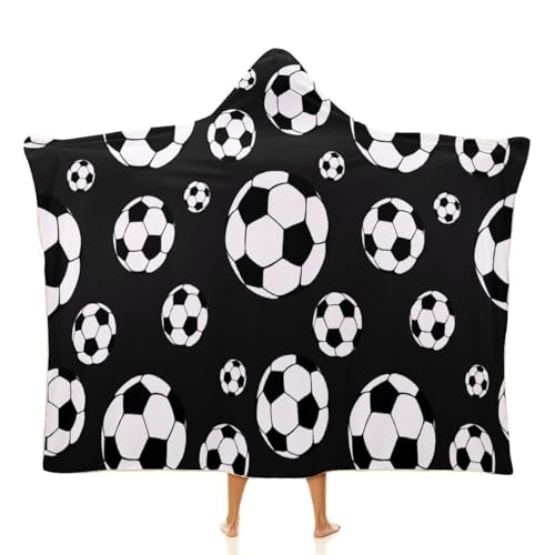 Soccer Balls Football Large Size Comfortable Hooded Blanket, Warm Blanket 40"x50" - color: Soccer Balls Football, size: 40"x50"