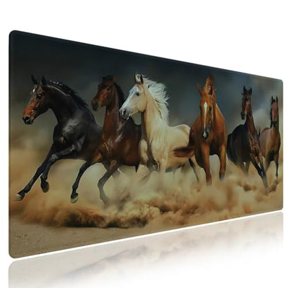 Wknoon. Extra Large Gaming Mouse Pad (31.5" x 11.8") with Durable Stitched Edges – Galloping Horses in The Sand Magnificent Scene, Running Animals Equine Themed Extended XXL Desk Mat - color: Galloping Horses