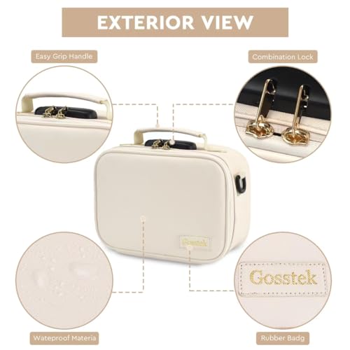 PU Leather Travel Bag with Combination Lock, Premium Organizers Box case, Durable Food Container Box for Home and Travel, Beige, Medium.