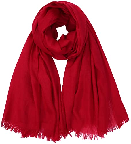 Women Summer Scarfs Lightweight Large Long Gauze Shawl Linen Beach Wrap Plain 75”×43” - color: Red