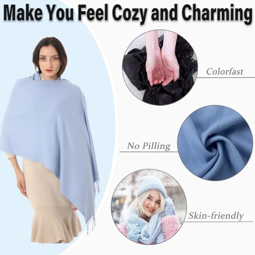 TwoYek Womens Scarf Pashmina Shawls and Wraps for Evening Dress Wedding Bridesmaid Gift - color: Light Blue