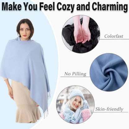 TwoYek Womens Scarf Pashmina Shawls and Wraps for Evening Dress Wedding Bridesmaid Gift - color: Light Blue