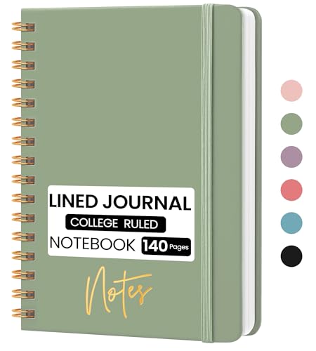 Lined Spiral Journal Notebook, A5 College Ruled Notebook for Journaling, Note-Taking, and Daily Planning, Durable Hardcover with an Elegant Design, Green - color: G-Green