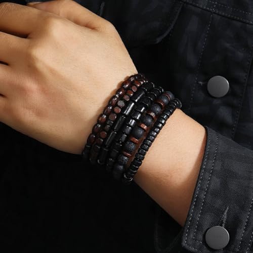 MILAKOO Mens Beaded Bracelets Tribal Wooden Elastic Adjustable Prayer Beads Wrap Cuff for Women - color: G: 6pcs
