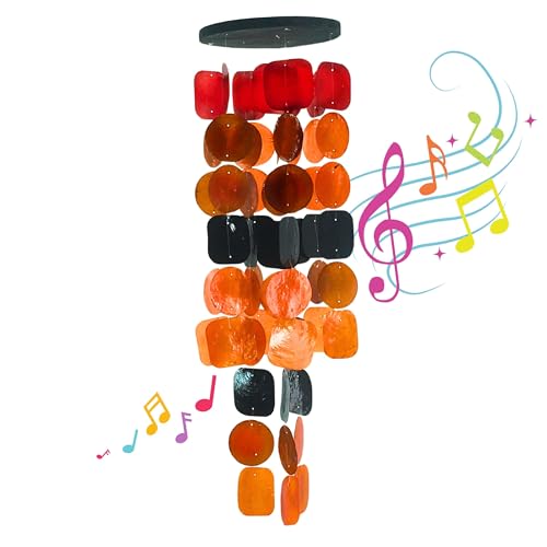 Bellaa 20720 Wind Chimes for Outside Capiz Sea Glass Shells Orange Red Black Outdoor Windchimes Home Garden Patio Yard Lawn Unique Gifts Mom Grandma - color: Y Fire