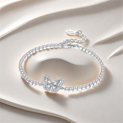 925 Sterling Silver Bracelet for Women,Silver Bracelet Chain Presents for Sister Daughter and Friend, Women's Jewelry for the Daily Occasion - color: Silvery | Tennis Chain Butterfly
