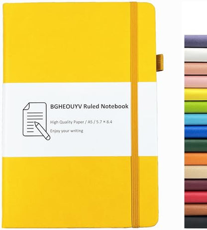 Notebook Journal, College Ruled Notebook Lined A5 160 Pages,Hard Cover Journals for Writing, Notebooks for Work Office School Women Men,5.7 inches x 8.4 inches(Yellow) - color: Yellow