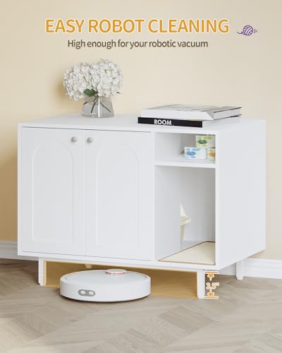Hzuaneri Cat Litter Box Enclosure,Hidden Litter Box Furniture with Storage, Large Wooden Cabinet with Sisal Mat, Modern Cat Washroom for Living Room, Bedroom, Entryway, White CB01513W - color: White