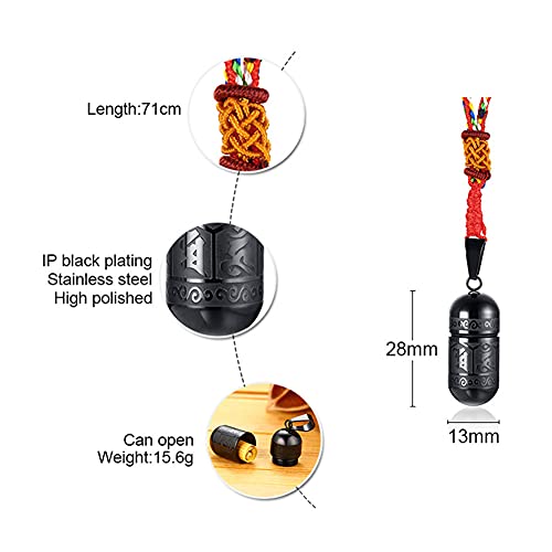 Men's Stainless Steel Open Lucky Buddha Mantra Pendant Necklace Bottle Container Memorial with Braided Rope - color: New Style, Mantra - Black