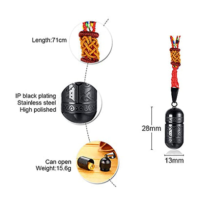 Men's Stainless Steel Open Lucky Buddha Mantra Pendant Necklace Bottle Container Memorial with Braided Rope - color: New Style, Mantra - Black