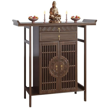 Meditation Shrine Buddhist Altar Table - Buddha Pooja Spiritual Prayer for Saints At Home Greek Altar Catholic Loved Ones Ancestral Counter for My Jesus Ofrenda Table,Walnut/47.2Inch - size: 47.2Inch
