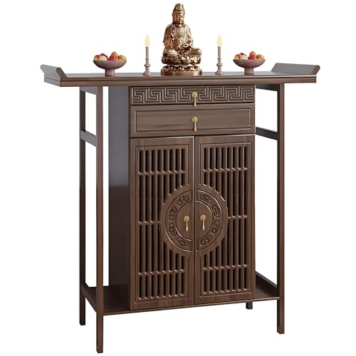 Meditation Shrine Buddhist Altar Table - Buddha Pooja Spiritual Prayer for Saints At Home Greek Altar Catholic Loved Ones Ancestral Counter for My Jesus Ofrenda Table,Walnut/39.3Inch - size: 39.3Inch