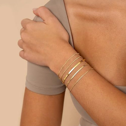 Dainty Gold Bracelet for Women Stack, Thin Bracelets Stackable Set with Bangle Cuff, Box, Herringbone, Paperclip, Figaro, Sparkling Link Chains Waterproof, Simple Jewelry Gifts for Women Non Tarnish - color: style 01-gold