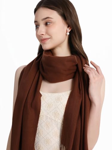 Pashmina Shawl and Wraps for Evening Dresses Resemble Cashmere Scarf for Women Wedding Winter Warm Shawls - color: Coffee