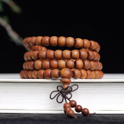 Zen Dear Unisex Teak Wood Prayer Beads Buddha Buddhist Beads Japa Mala Necklace Bracelet Bead - style: 6mm x 8mm x 108 beads