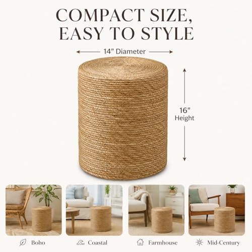 Natural Seagrass Foot Stool, Hand Weaving Round Ottoman, for Living Room, Outdoor Seat (Natural) - color: 14inch Natural Cattail