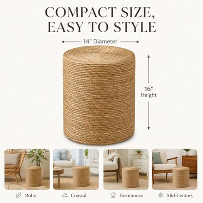 Natural Seagrass Foot Stool, Hand Weaving Round Ottoman, for Living Room, Outdoor Seat (Natural) - color: 14inch Natural Cattail