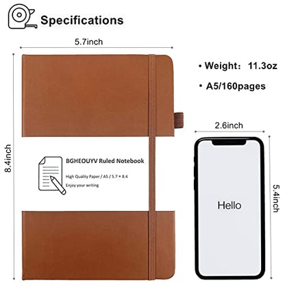 Notebook Journal, College Ruled Notebook Lined A5 160 Pages,Hard Cover Journals for Writing, Notebooks for Work Office School Women Men,5.7 inches x 8.4 inches(Brown) - color: Brown