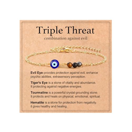 Triple Threat Protection Bracelet for Women,Evil Eye Natural Healing Crystal Beaded Bracelet for Protection - style: Triple Threat Bracelets (Link)