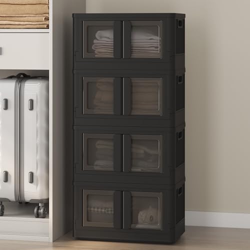FLEXIMOUNTS 150 QT Stackable Storage Bins With Lids, Collapsible Plastic Storage Bins, Closet Organizers and Storage Containers with Doors and Built-in Wheels For Home, 4 Pack Cubes, Black - color: Black, size: 37 Qt-4 Pack