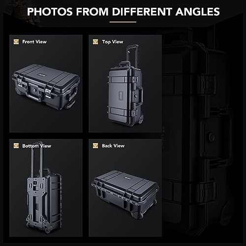 Lykus HC-5120 Waterproof Hard Case with Wheels and Customizable Foam, Interior Size 20.3x11.3x7.3 inch, Suitable for camera, lens, drone, mic, flashlight, projector, electronics, tools, and more