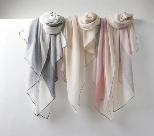 Luxury Cashmere Pashmina Style Shawl - Silk & Wool Blend Scarf, Lightweight Skin-Friendly Wrap - color: Pink + Gray
