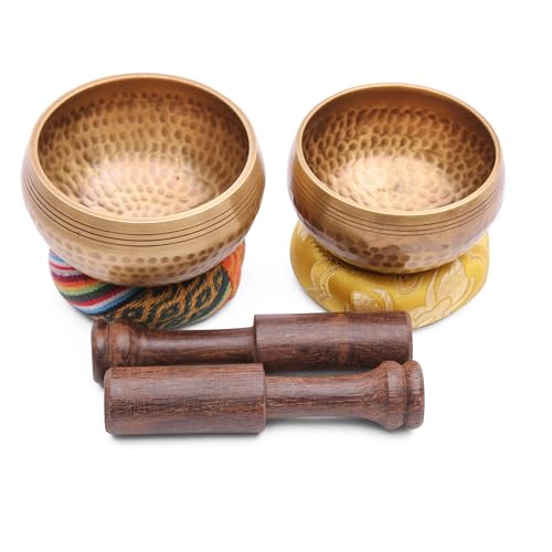 Tibetan Singing Bowl Set - Authentic Cuencos Tibetanos for Sound Healing, Meditation & Chakra Balancing - Includes Cushion, Mallet-Unique Spiritual Gifts for Women and Men (2 Chakra Set) - color: 2 Chakra Set