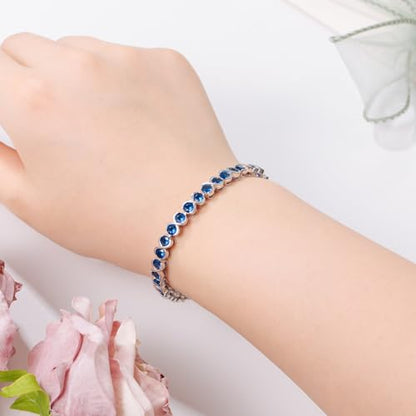 Birthstone Bracelets for Women, Sterling Silver 7 Inch Infinity Tennis Bracelet, Wedding Anniversary Birthday Jewelry Gifts for Women Wife Girlfriend Mom Her - color: 09-Sep-Sapphire