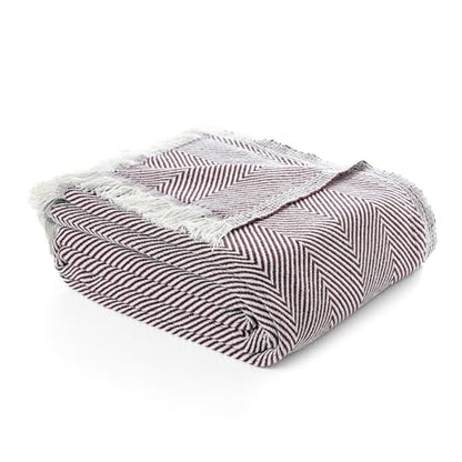 Bed Blanket, Lightweight, Cotton-Rich Blend, Recycled Cotton, Twin Size (57 x 79 Inch), Textured Woven Bedding, Breathable Layering Cover, Burgundy - color: Burgundy Red, size: Twin