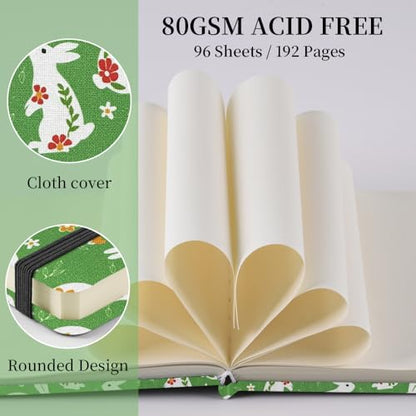 E-WEICHEN Square 4.8x4.8 inches 80gsm 96sheets/192 Pages Notebooks Blank Sketchbooks Travel Journal Pocket Hardcover Paint Writing Diary Memo Planner Cloth Cover. Green Rabbit - color: Cloth Cover-4.8x4.8in-Green Rabbit