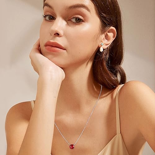 Ursilver Mothers Day Gifts - Birthstone Necklace for Women 925 Sterling Silver Round Birthstone Necklace Birthday Gifts 12 Months Necklaces for Women Jewelry Gift - color: silver-07-Jul-Ruby Rose Red