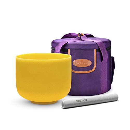 TOPFUND 528 Hz Yellow Solfeggio Crystal Singing Bowl 8 inch with Heavy Duty Carrying Case and Suede Mallet - color: 528Hz Yellow Singing Bowl, size: 8 inch