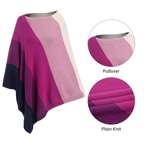 MissShorthair Knit Shawl Wraps for Women Boho Crochet Shawls Cape Open Front Cardigan - color: Purple Gradient Striped
