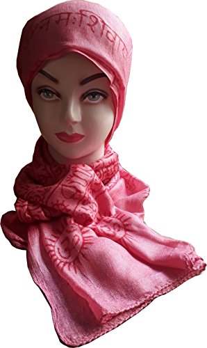 KVR Hindu Pooja Religious Cotton Indian prayer scarf with OM Krishna Ganesha Shiva Nataraja yoga spiritual auspicious prints - color: Pink-nataraja-2