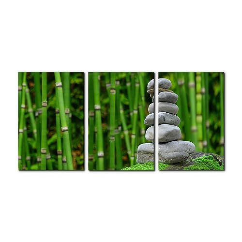 Pacimo Wall Art Green Bamboo Stalks and Leaves Painting On Canvas Wall Decorations for Living Room Stretched and Framed Canvas Paintings 3 Piece Bedroom Wall Decor Office Home Decor - 16" x 24" x 3 - color: Wallart-19, size: 16" x 24" x 3 panels