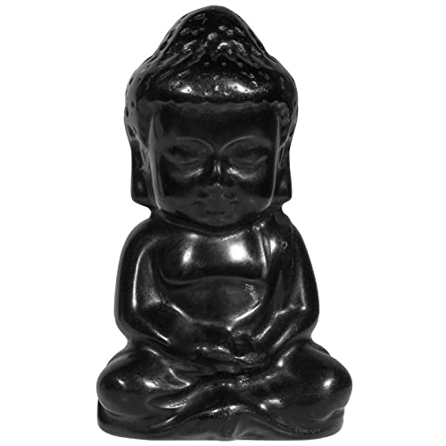 Rockcloud Pocket Stone Baby Buddha Crystal Statue for Home Decoration Zen Garden Spiritual Feng Shui Figurine, Black Obsidian - color: Black