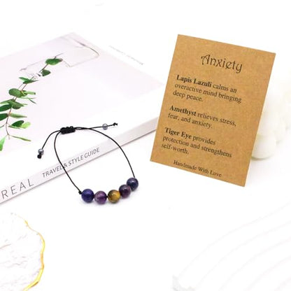 yfstyle Crystal Healing Stones Bracelets for Women & Men - Amethyst Anxiety Protection Bracelets - Natural Gemstones Jewelry Gifts - color: Anxiety