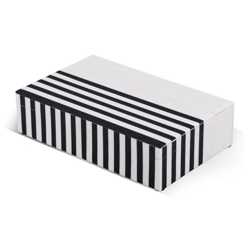 Handicrafts Home Large Decorative Storage Box with Lid – Black White Modern Storage Box, Remote Control Organizer for Coffee Table, Console & Living Room Decor – Mono Lead 12 x 6 x 2 - color: MONO-LEAD, size: 8 x 5 x 2 Inches