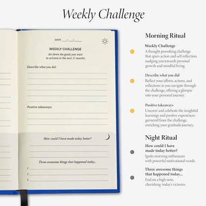 The Original Gratitude Journal 2026 - Daily Practice of Mindfulness & Happiness Journal with Elevating Quotes and Prompts for Affirmation Reflection Mindfulness - Premium Hardcover Journal Blue - color: Rich Blue
