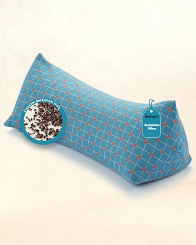 Cervical Buckwheat Roll Pillow for Sleeping,15.7"x5.9" Buckwheat Hulls Pillows Filling, Triangle Pillow for Neck Support Yoga Bolster, Adjustable Fill for Neck Pain Relief,Blue - color: Triangle-blue
