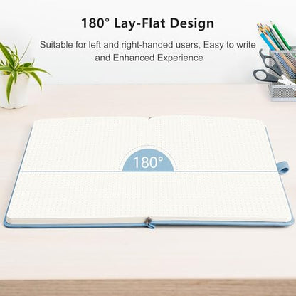RETTACY Dotted Journal Notebook, 2-Pack, 160 Numbered Pages per Pack, A5 Medium Size (5.7'' x 8.3''), 120 GSM Thick Paper, Leather Hardcover, for Journaling, Planning, Tracking (Black & Light Blue) - color: Black & Light Blue, style: Dotted